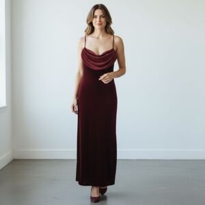 Vtg 80s Onyx Nite Red Velvet Dress Maxi Stretch Prom Vampire Whimsigoth Sz 8